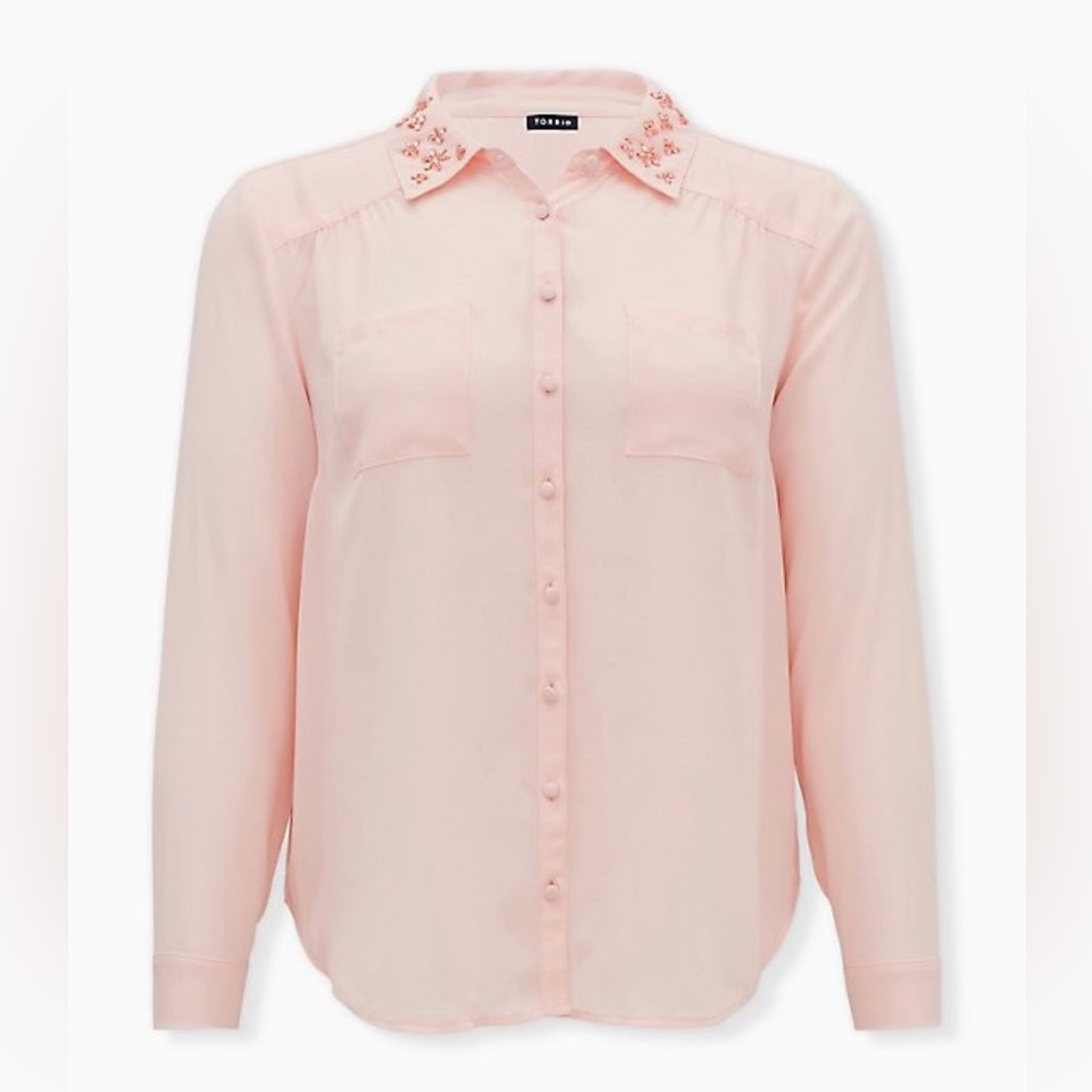 Torrid | Light Pink Embellished Collar Button Front Blouse (size 3)